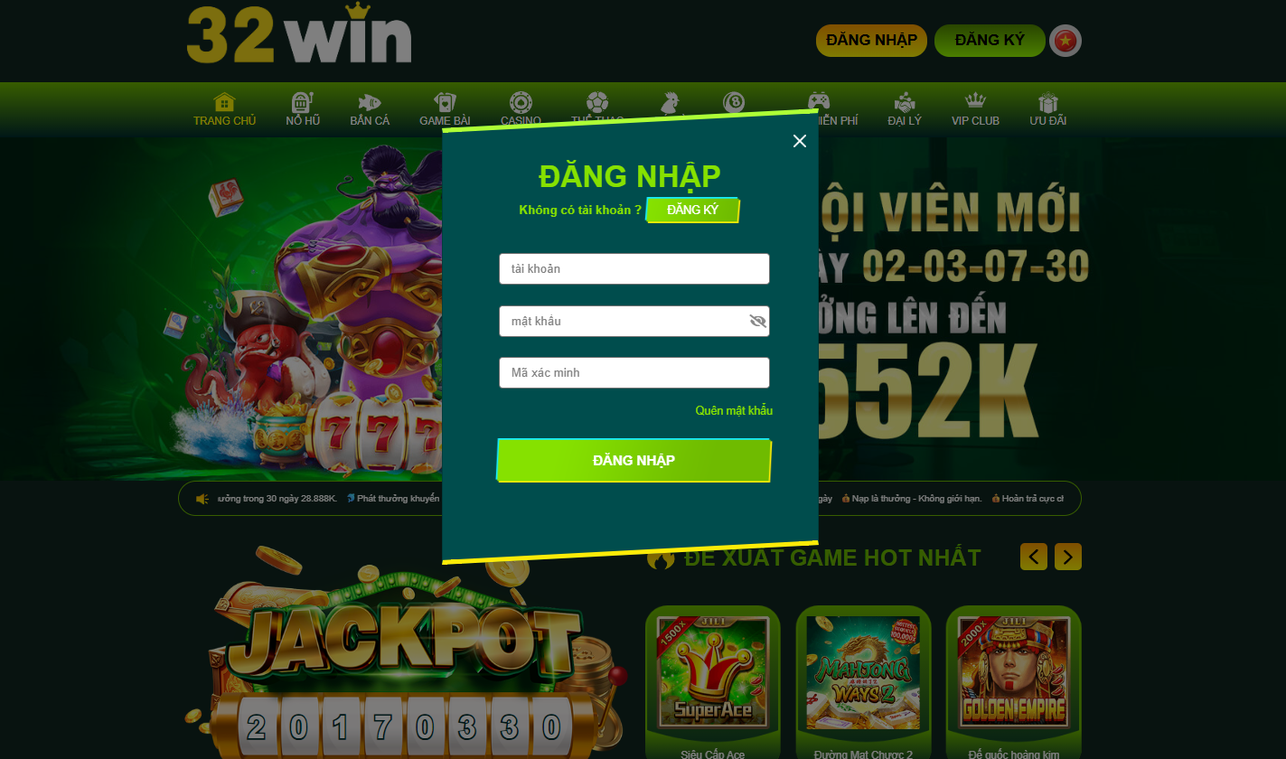 32Win - Trang Chủ Nhà Cái 32Win.Com Không Bị Chặn 33 Form điền thông tin đăng nhập tài khoản 32win