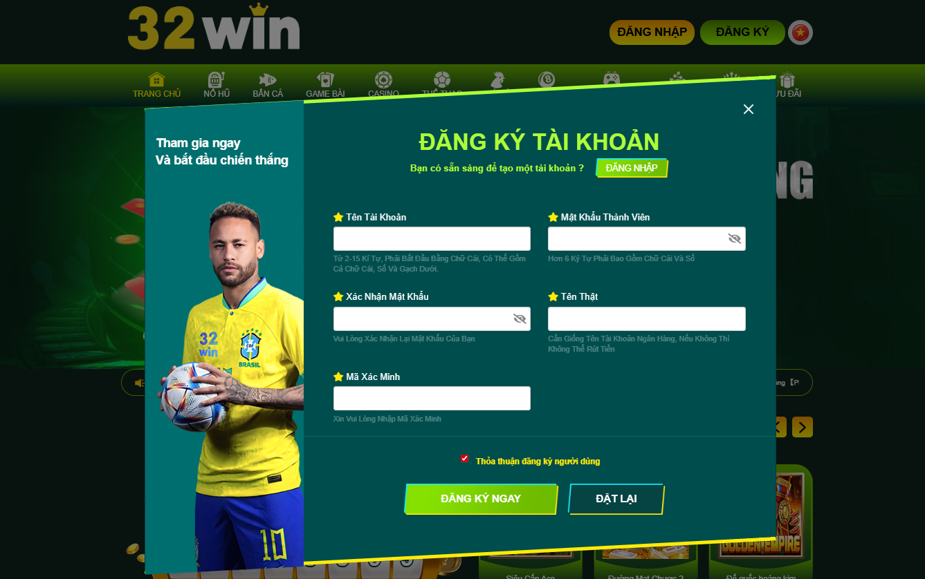 32Win - Trang Chủ Nhà Cái 32Win.Com Không Bị Chặn 32 Form điền thông tin đăng ký tạo tài khoản 32win